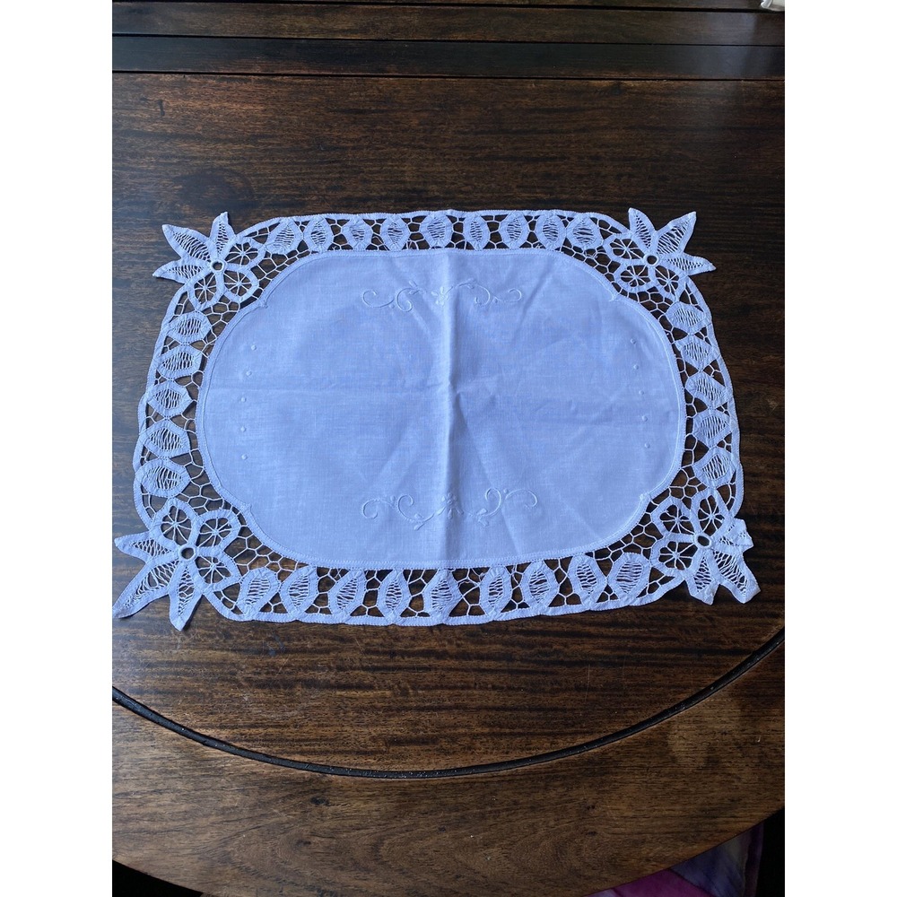 VNTG 4PCS Battenburg Lace Placemats Hand Embroidery 14x19" White 100% Cotton New